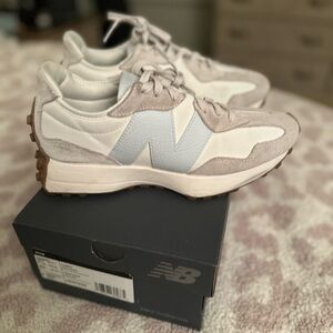 New Balance White and Light blue Sneakers